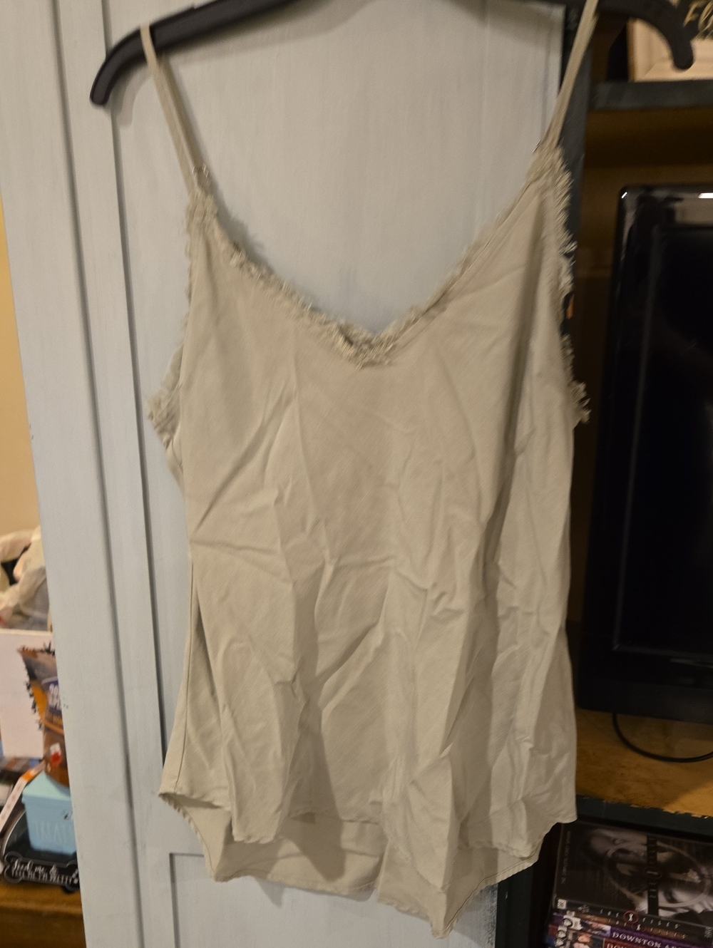 Versona Light Beige Frayed V-Neck Camisole